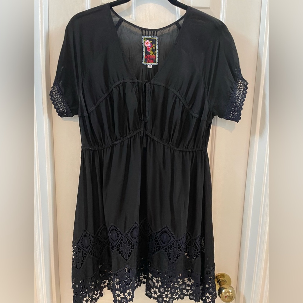 Johnny Was Black Bohemian Crochet-Hem Women's Top